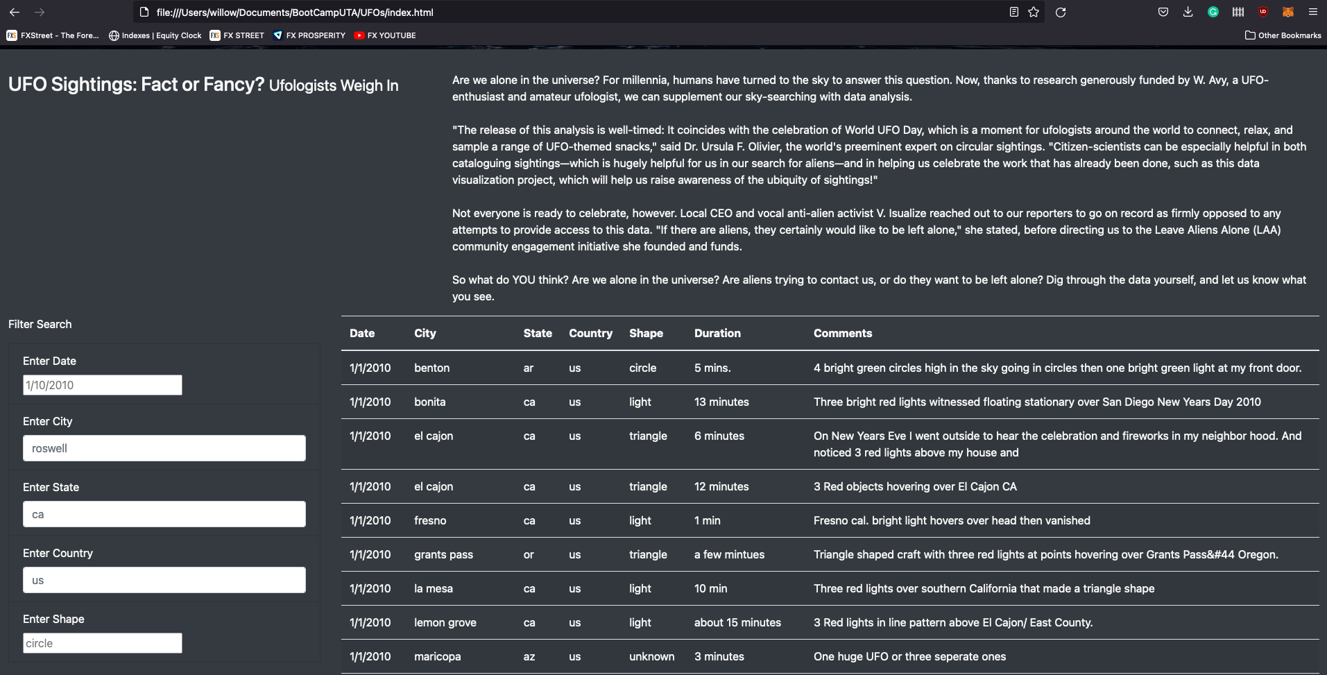 GitHub - willowjl/UFOs