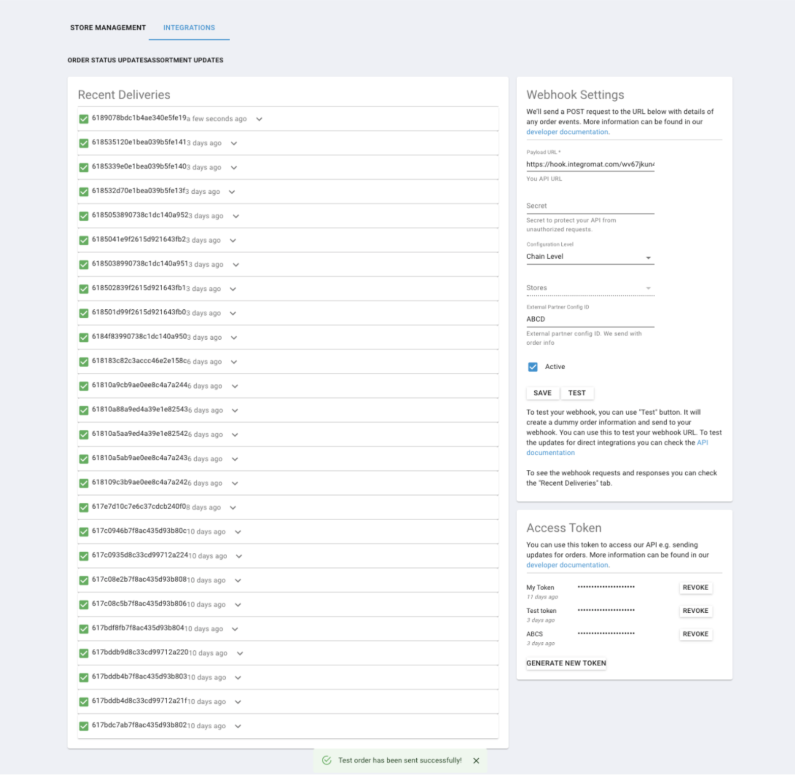 Test Store integrations