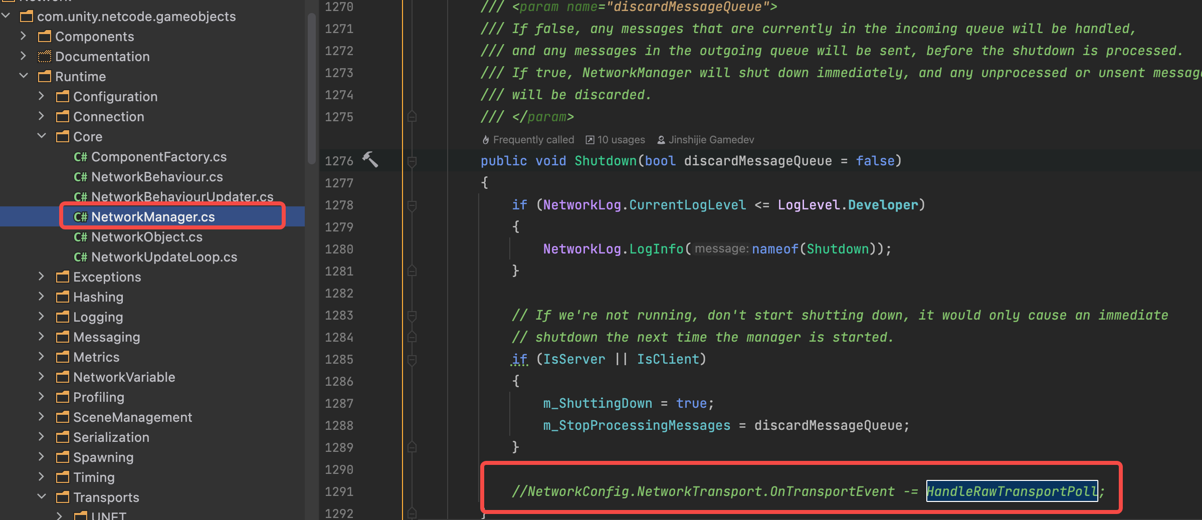 Too early for ShutDown Method to use 'NetworkConfig.NetworkTransport ...