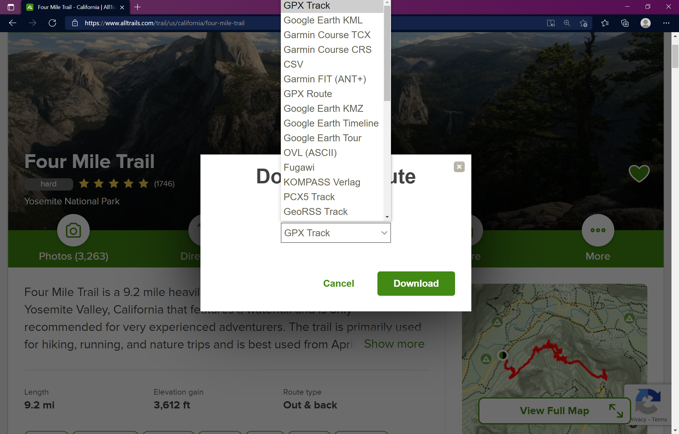 AllTrails Download Route