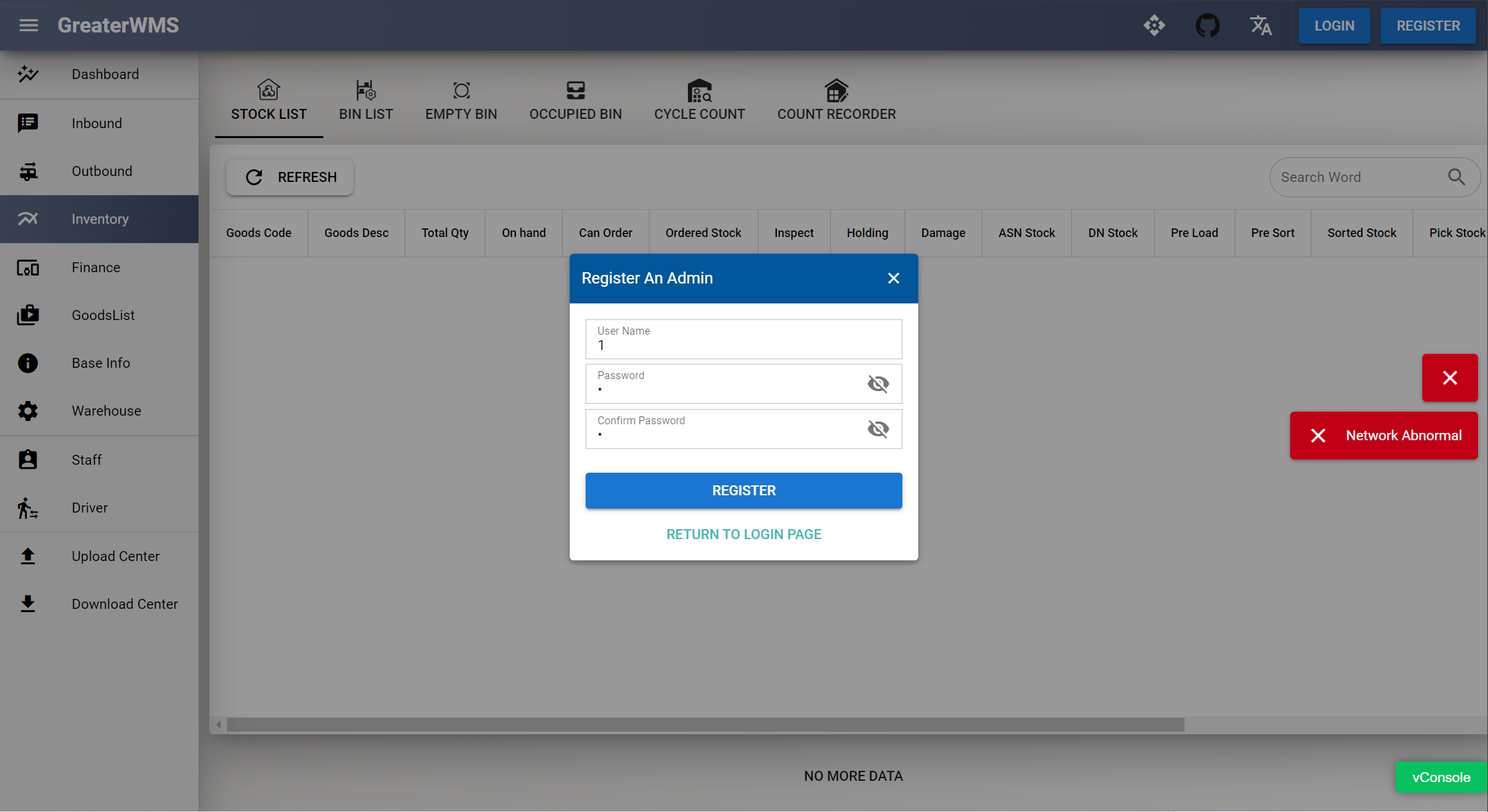 Register new user show "network abnormal" · Issue #236 · GreaterWMS ...