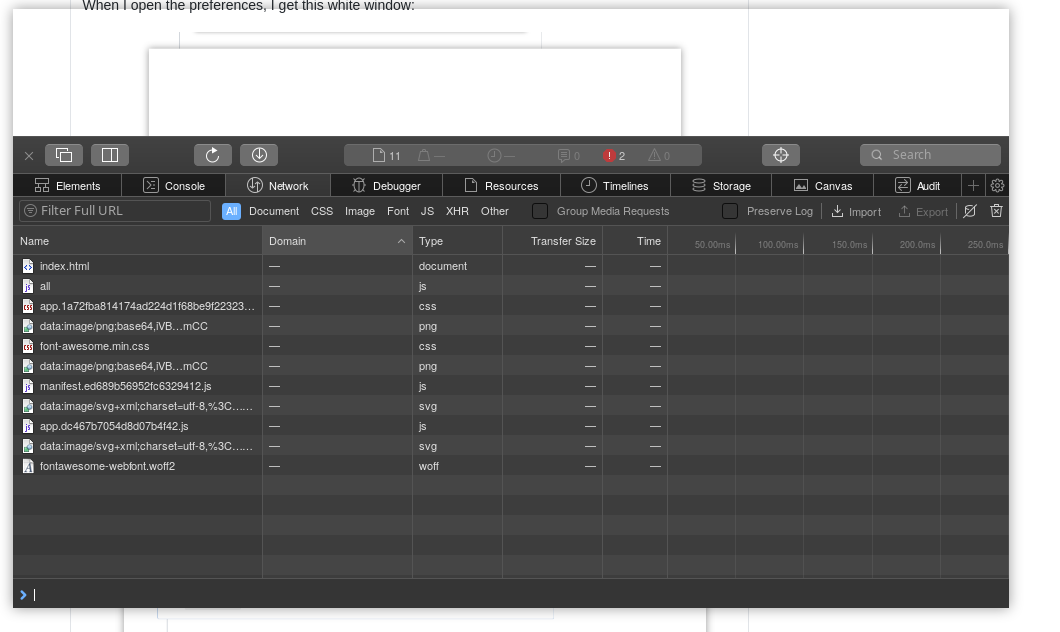 network tab without errors
