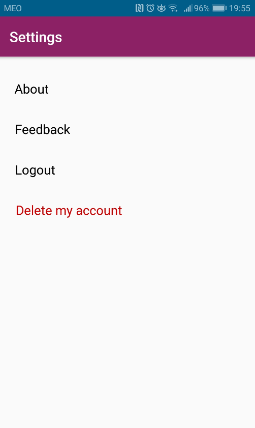 settings screen