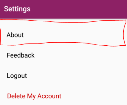settings screen