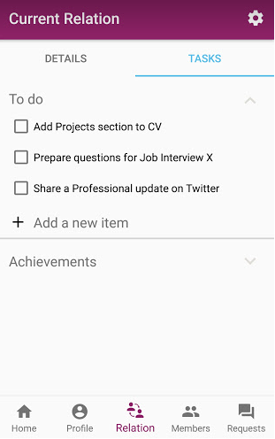 tasks tab on Mentorship Relation screen
