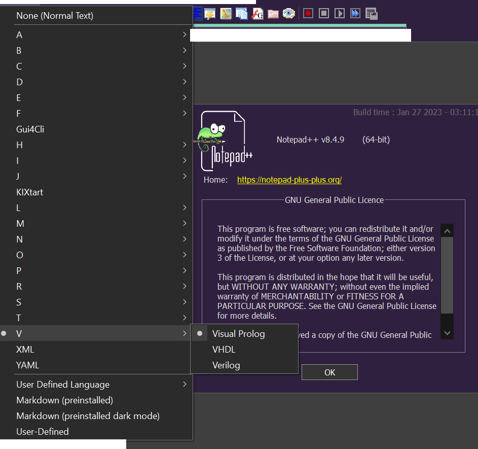 I can not see VisualBasic language for Notepad++ version 8.4.9 · Issue