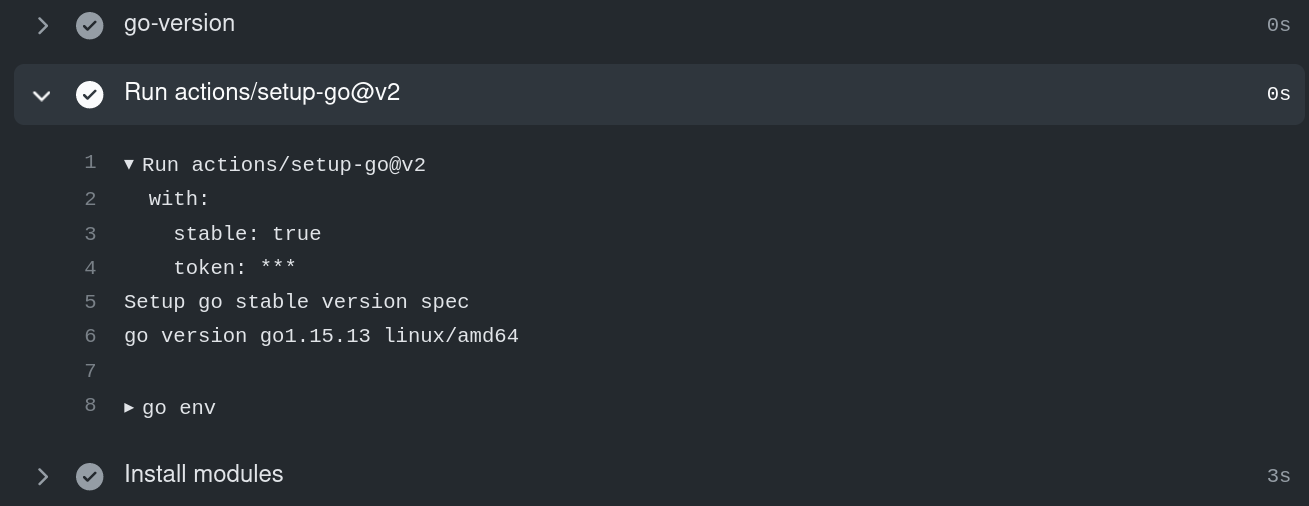 Screenshot of the `go-version` input not being set