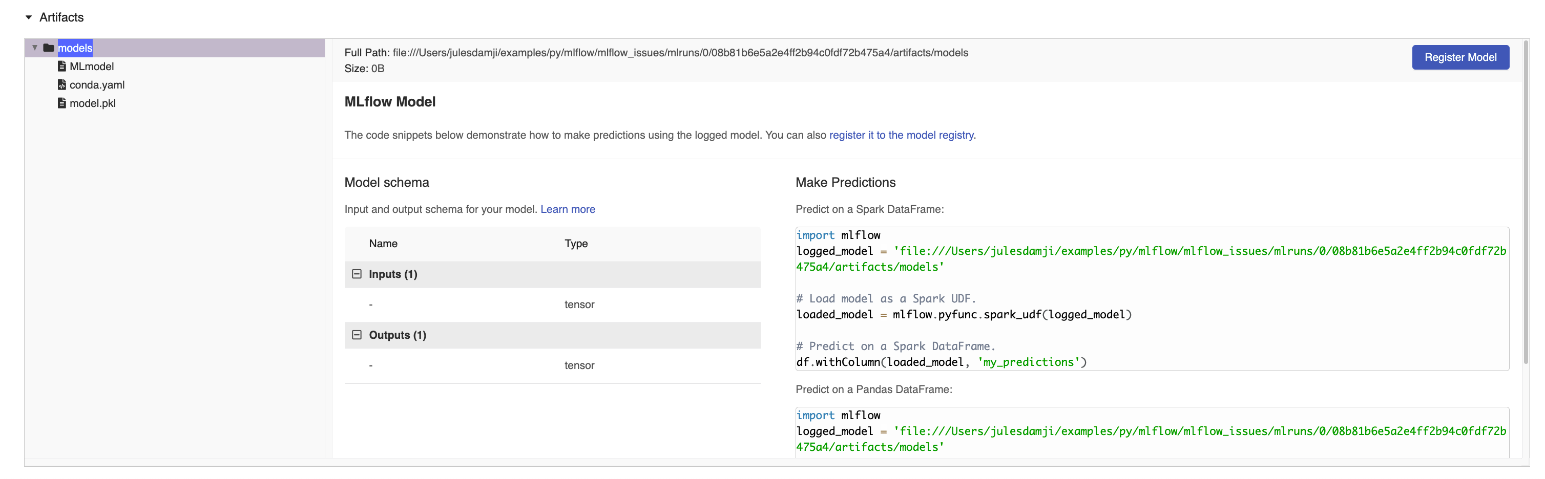 [BUG] Artifacts UI broken for certain model types after MLflow 1.13.0 ...