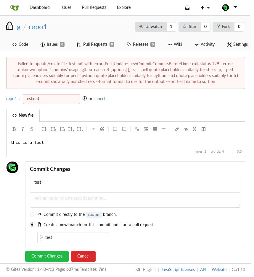 create a new file in a new branch