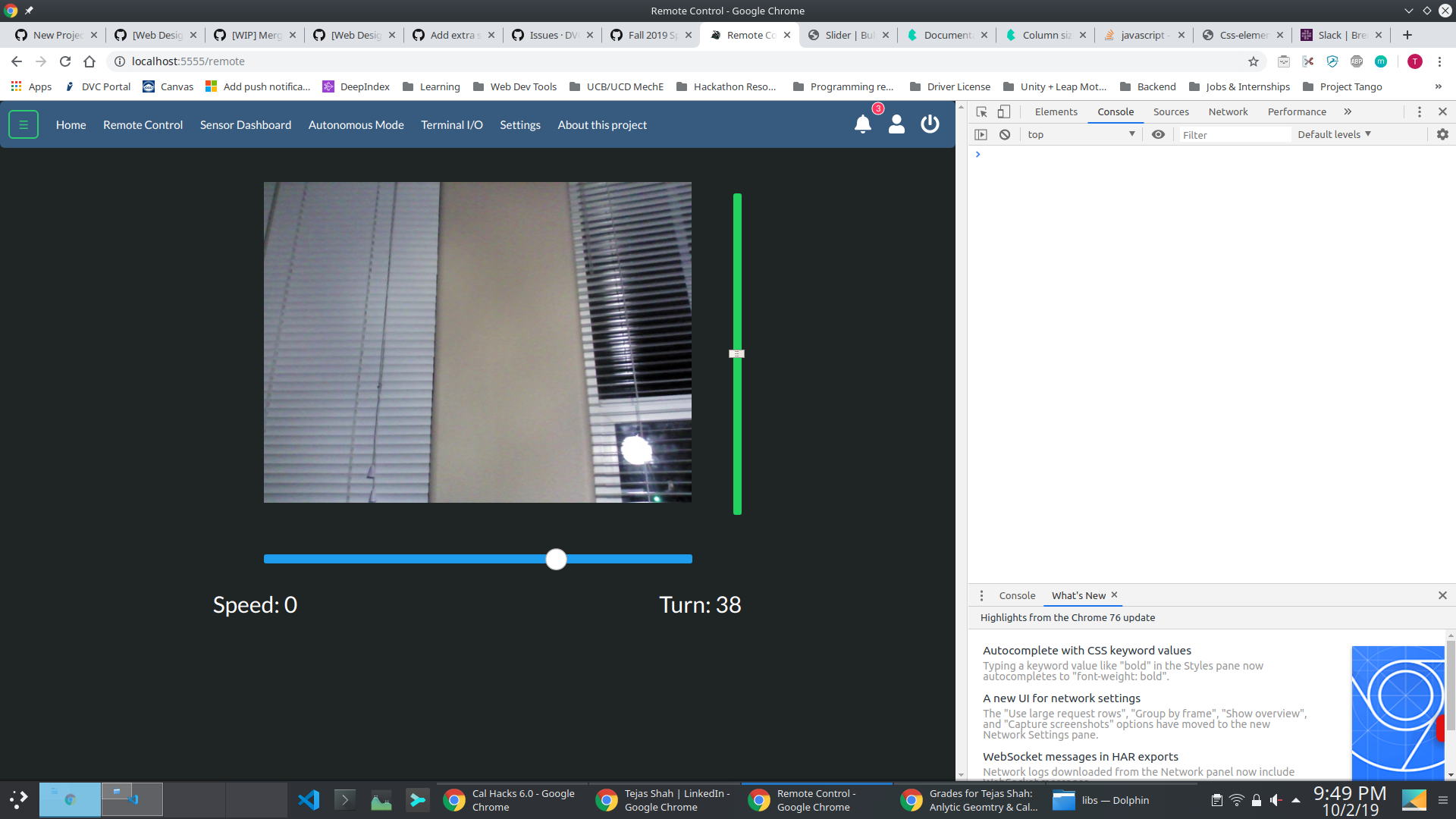 Merge camera feed with remote control and use Bulma sliders for remote