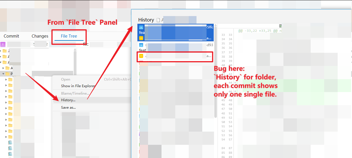 [Bug]: when view History of a folder from File Tree panel, each commit ...