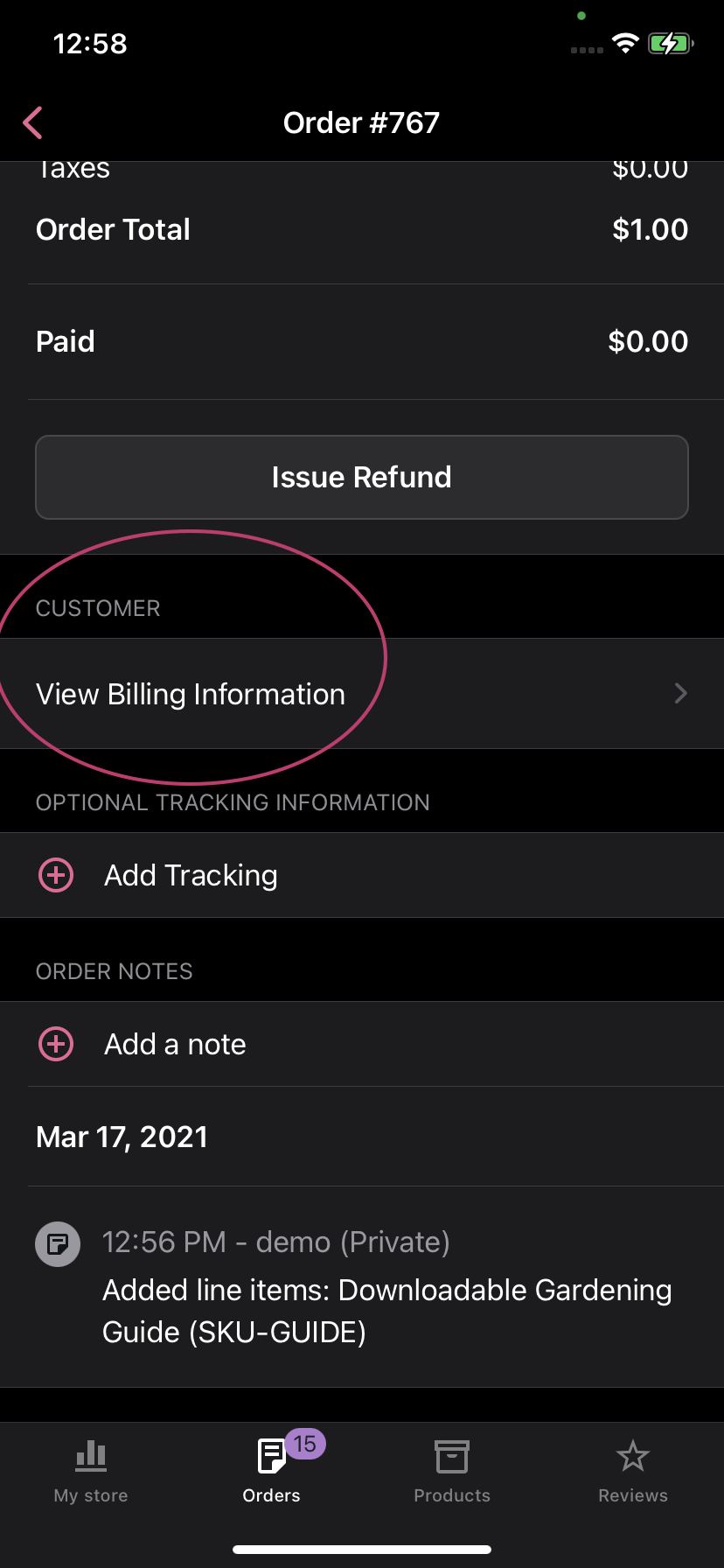 Order Details consider showing "No address specified" for orders