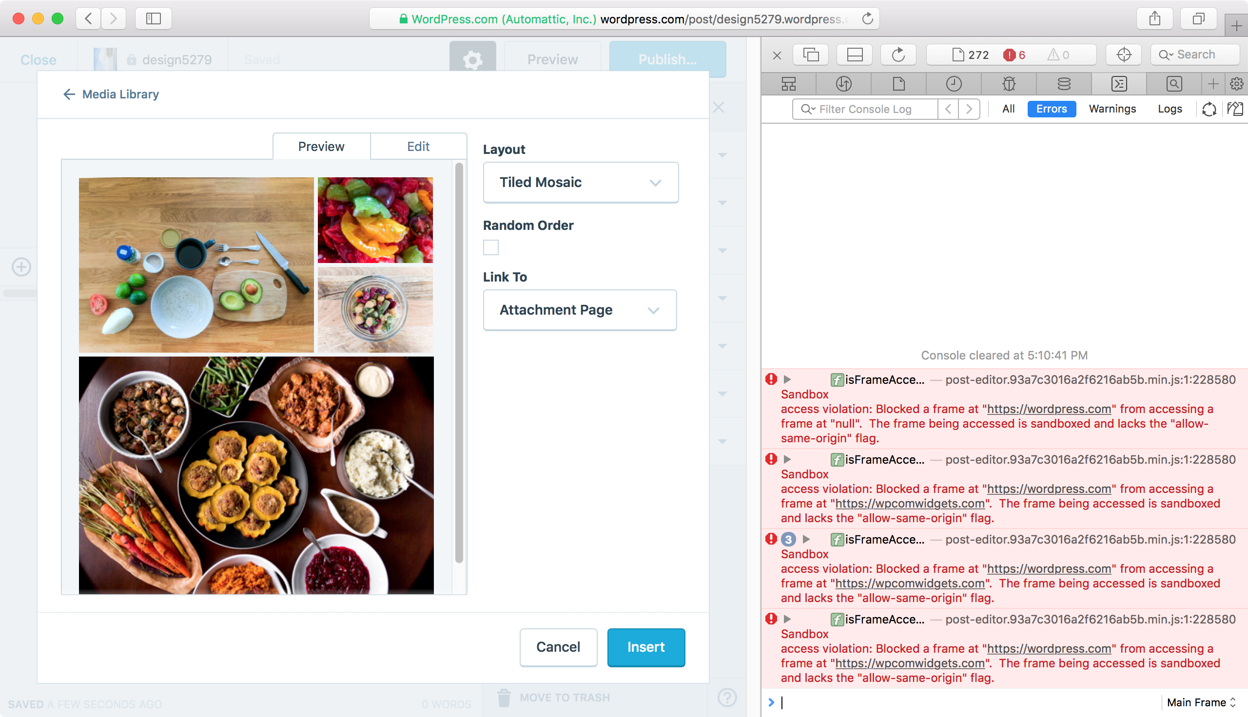 Safari OSX console errors 'Sandbox access violation Blocked a frame at