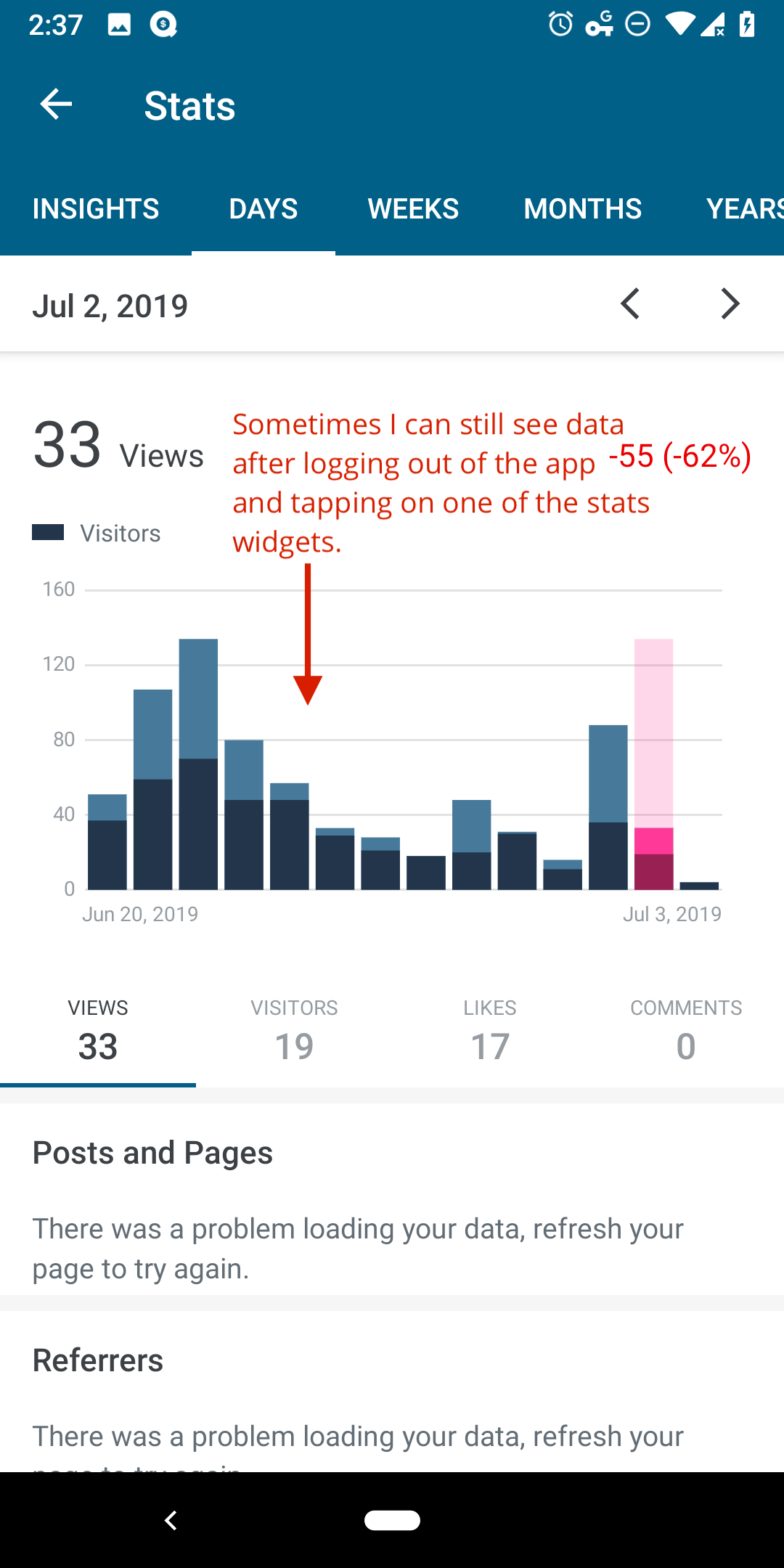 Stats Widget: data still shown in widgets after logging out of the app ...