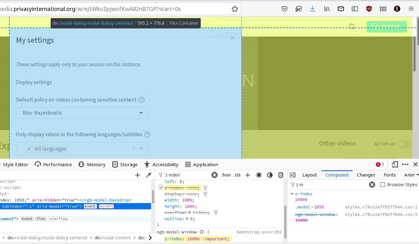 zindex for modal not applied · Issue 4825 · Chocobozzz/PeerTube · GitHub
