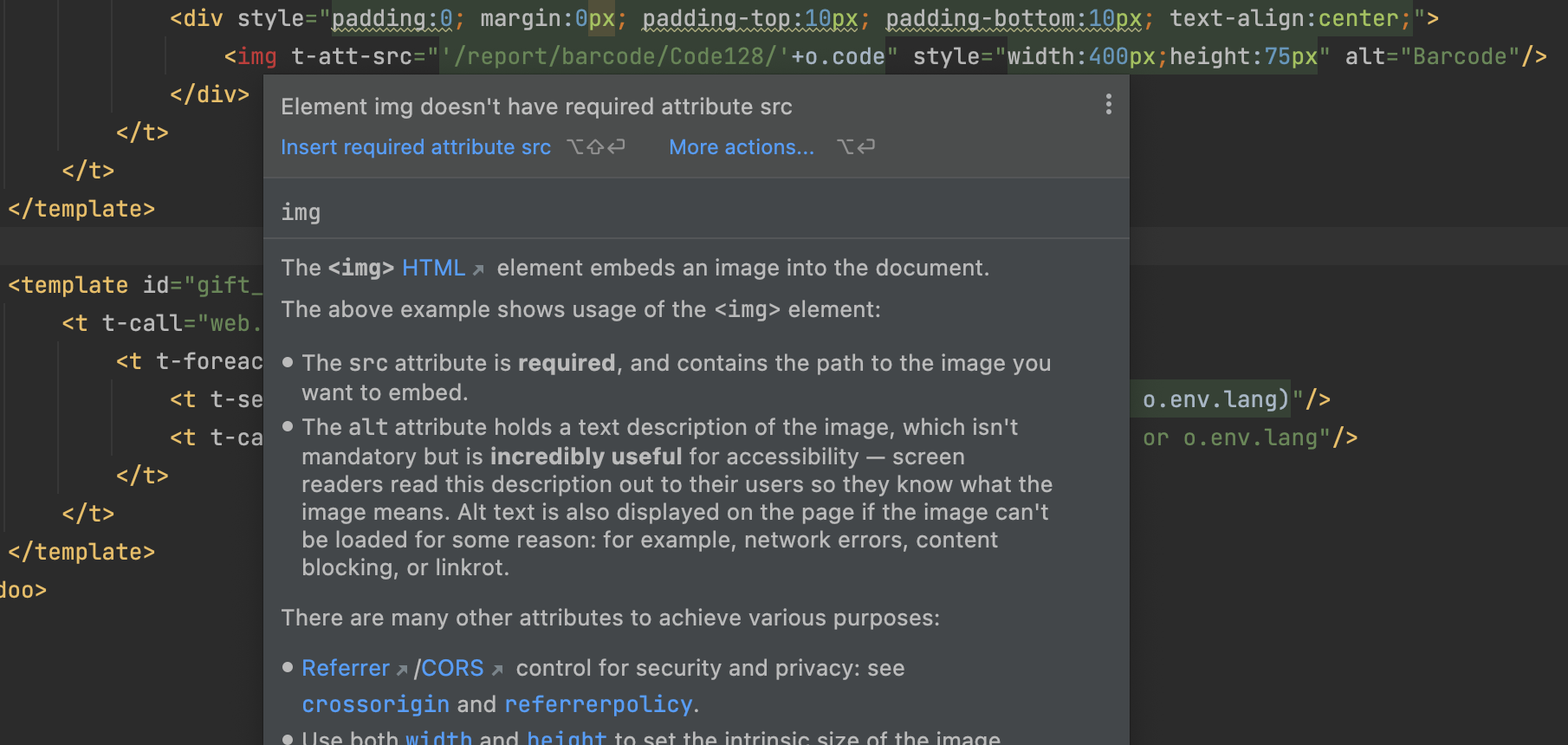 Support dynamic required attribute in qweb template issue 284 odoo