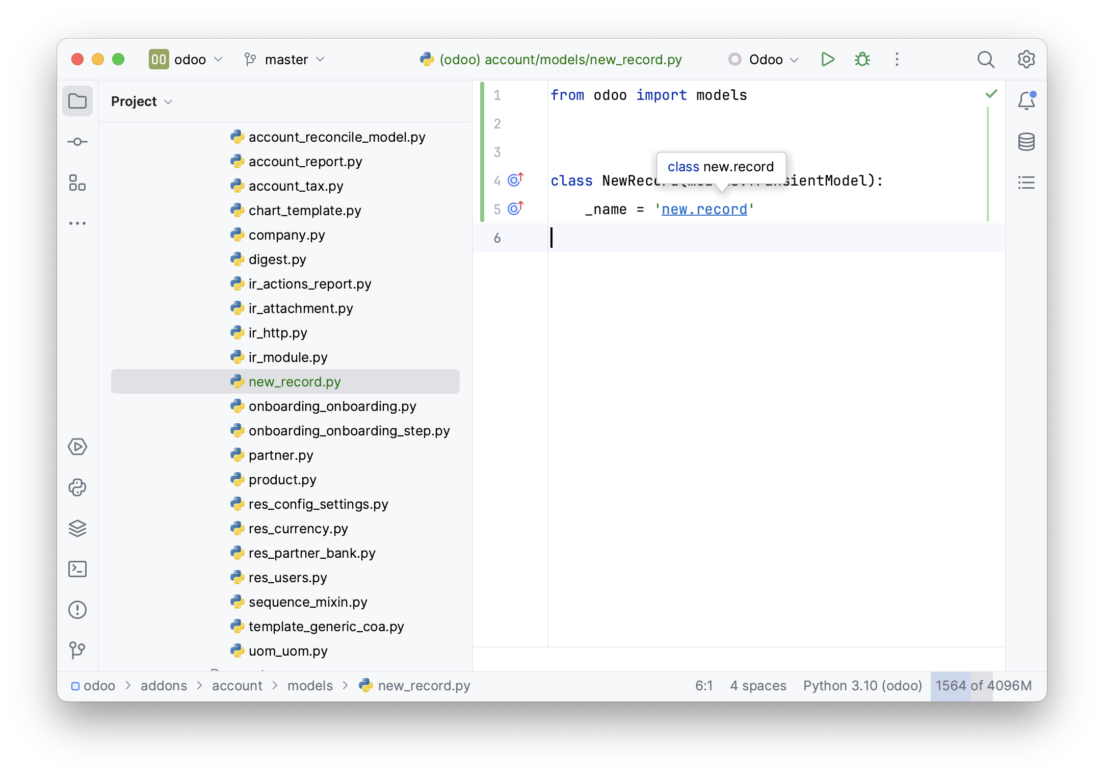 Cannot resolve symbol on new model · Issue 419 · odooide/pycharmodoo