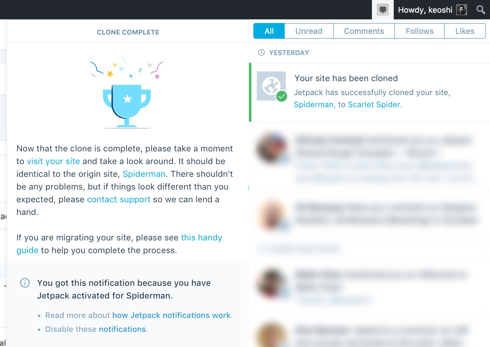 clone site - notification