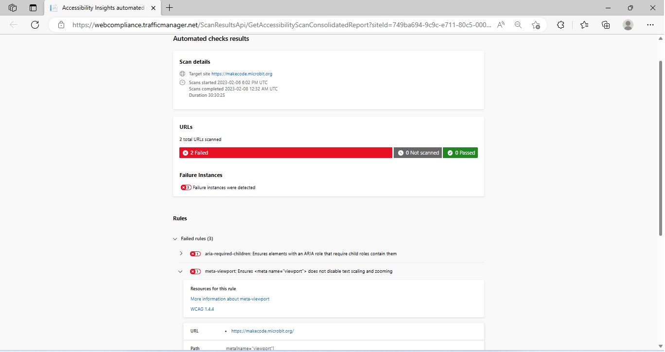 Autoamated checks result(meta tag)