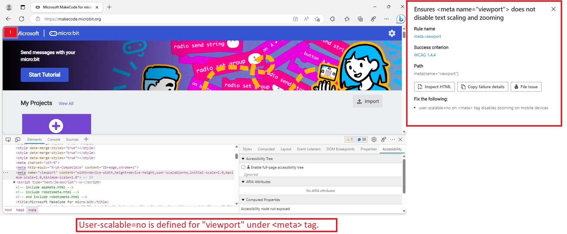 MAS1 4 4-User-scalable=no is defined for 'viewport' under meta tag