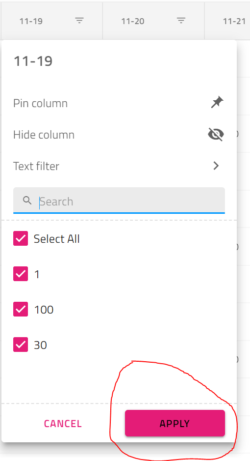 ExcelFilterStyle , what is the name of the onClick methods for the ...