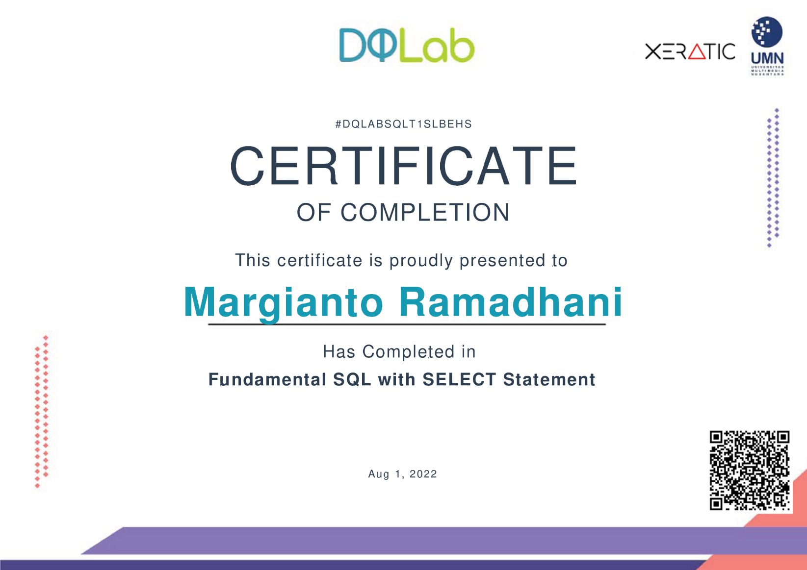 GitHub - margiantoramadhani/Certificate_SQL_DQLab: Certificate SQL by DQLab
