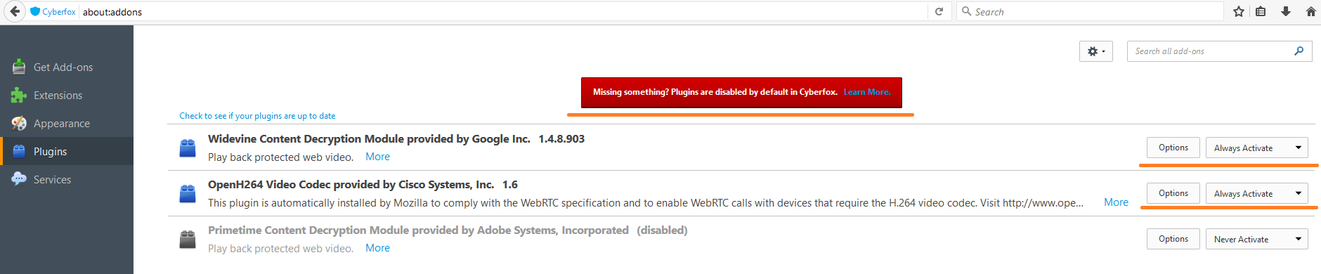pluginslist_browsercyberfox_v52 4 0