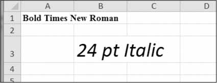 A spreadsheet with custom font styles