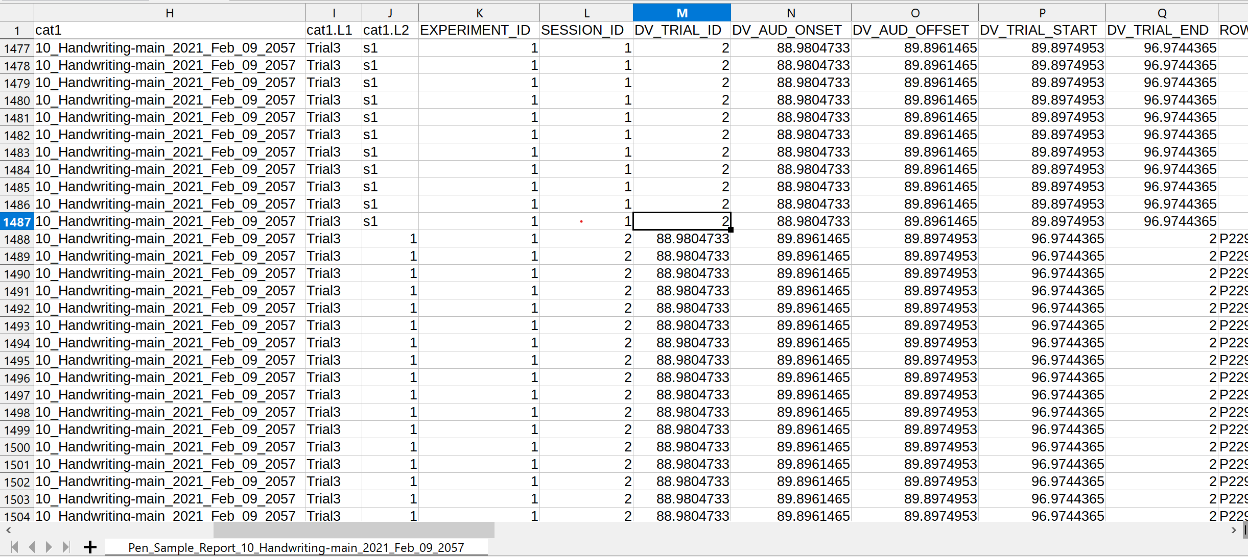 Misaligned Rows Pen sample report: misaligned columns for rows without segment tags ...