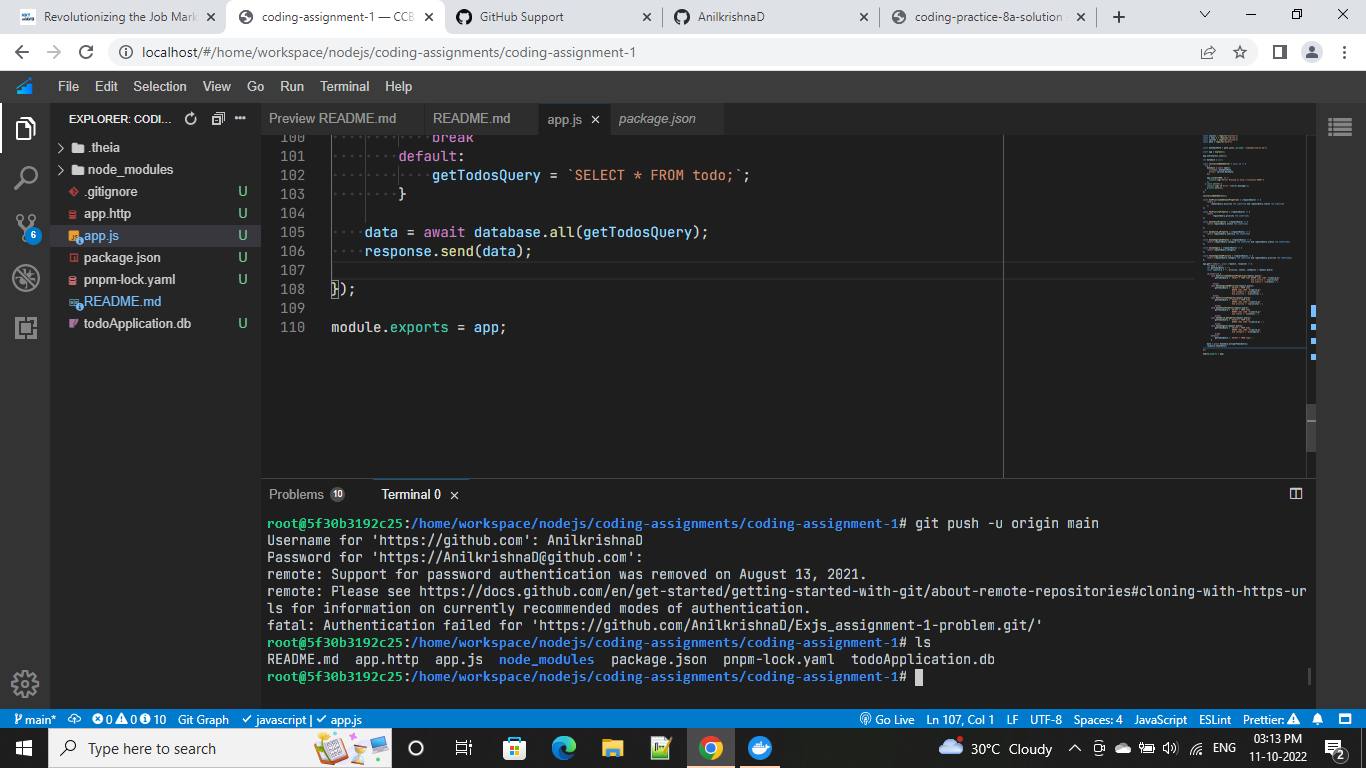 i am unable to add my code to git hub repository.Please go through the ...