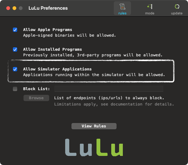 Allow iOS simulator to pass through the Firewall (a.k.a. wildcard rules ...