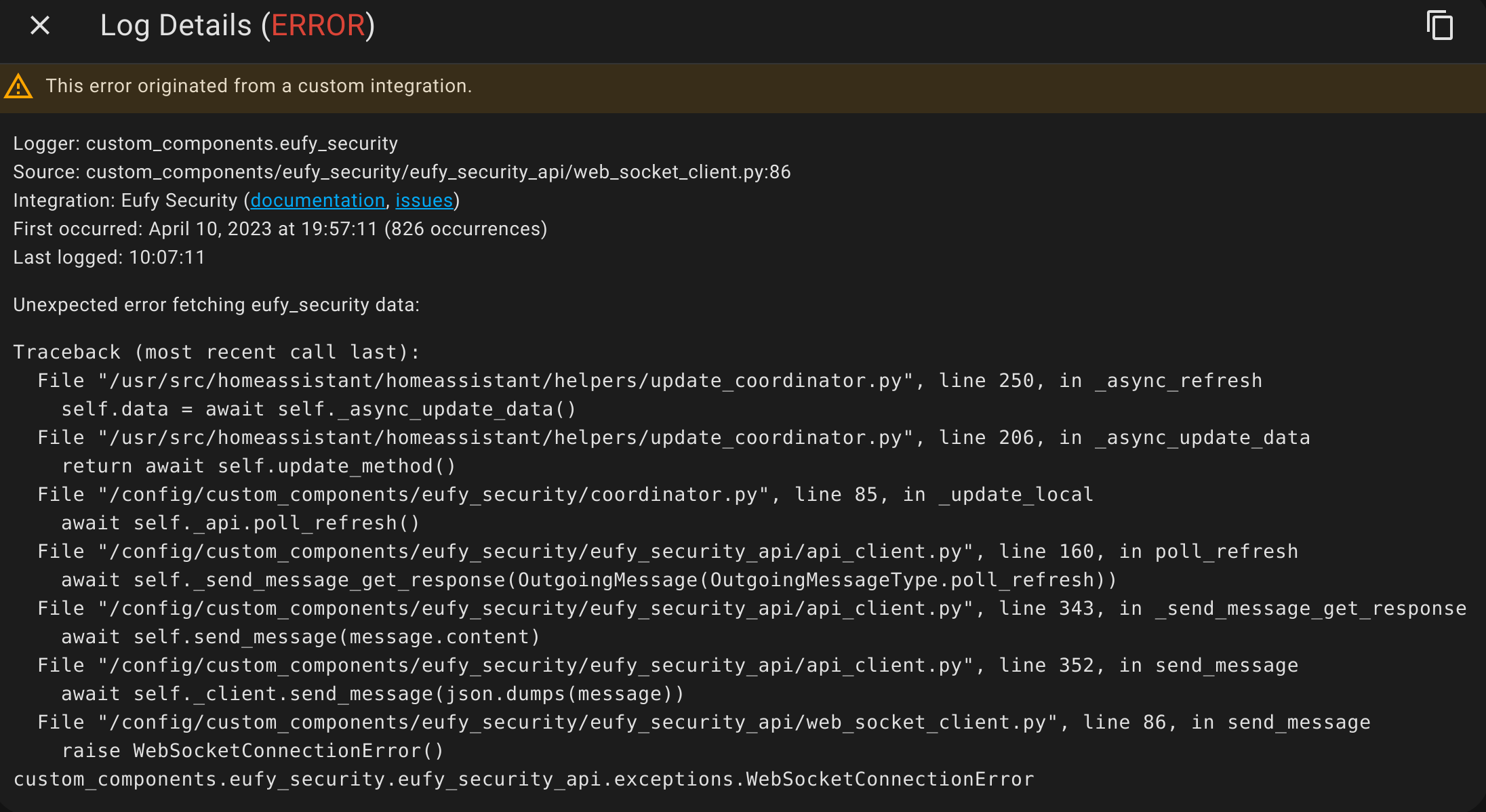 Unexpected error fetching eufy_security data · Issue 733 · fuatakgun
