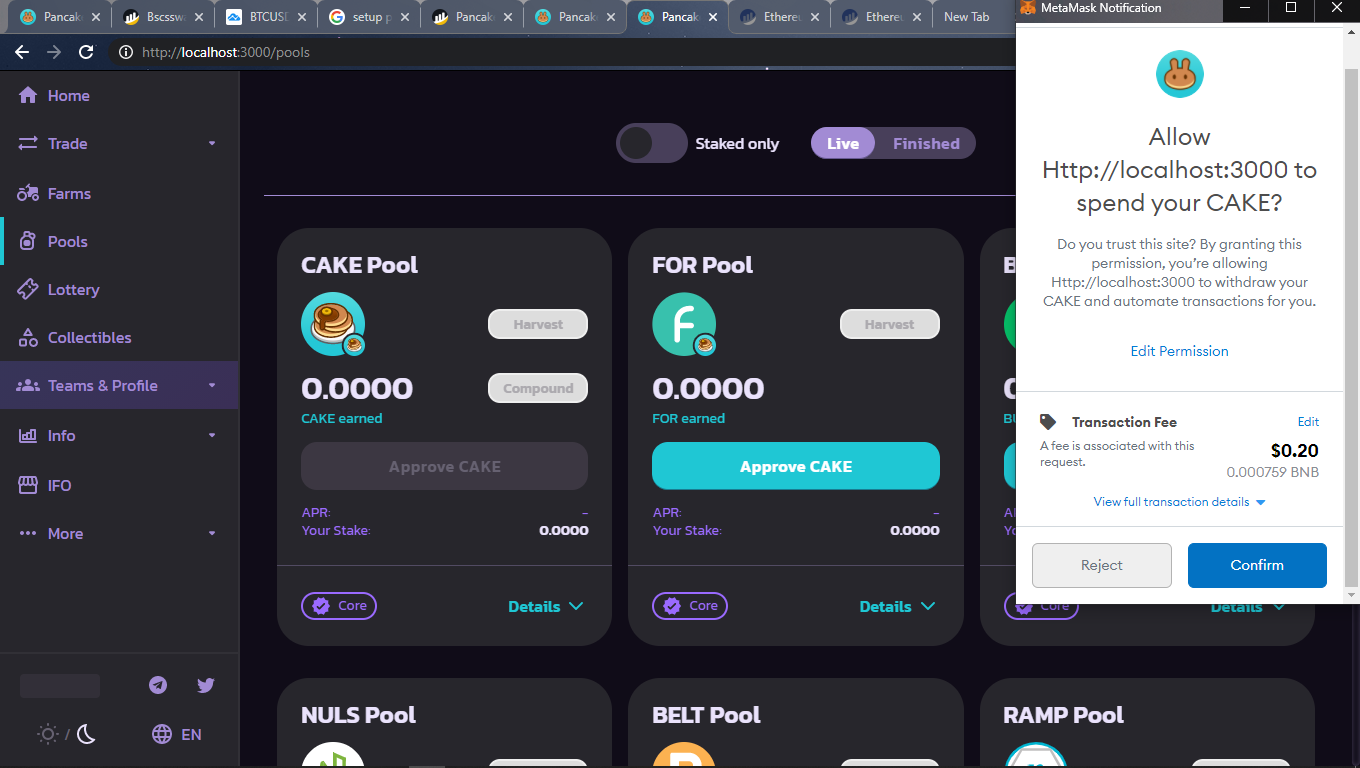 Approve on pool cake works but doesn't show stake button on