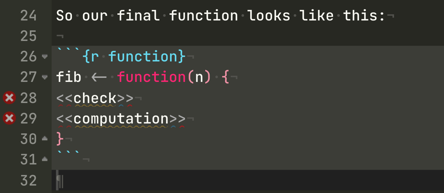 `rmarkdown` syntax to reuse code chunks is flagged with warnings ...