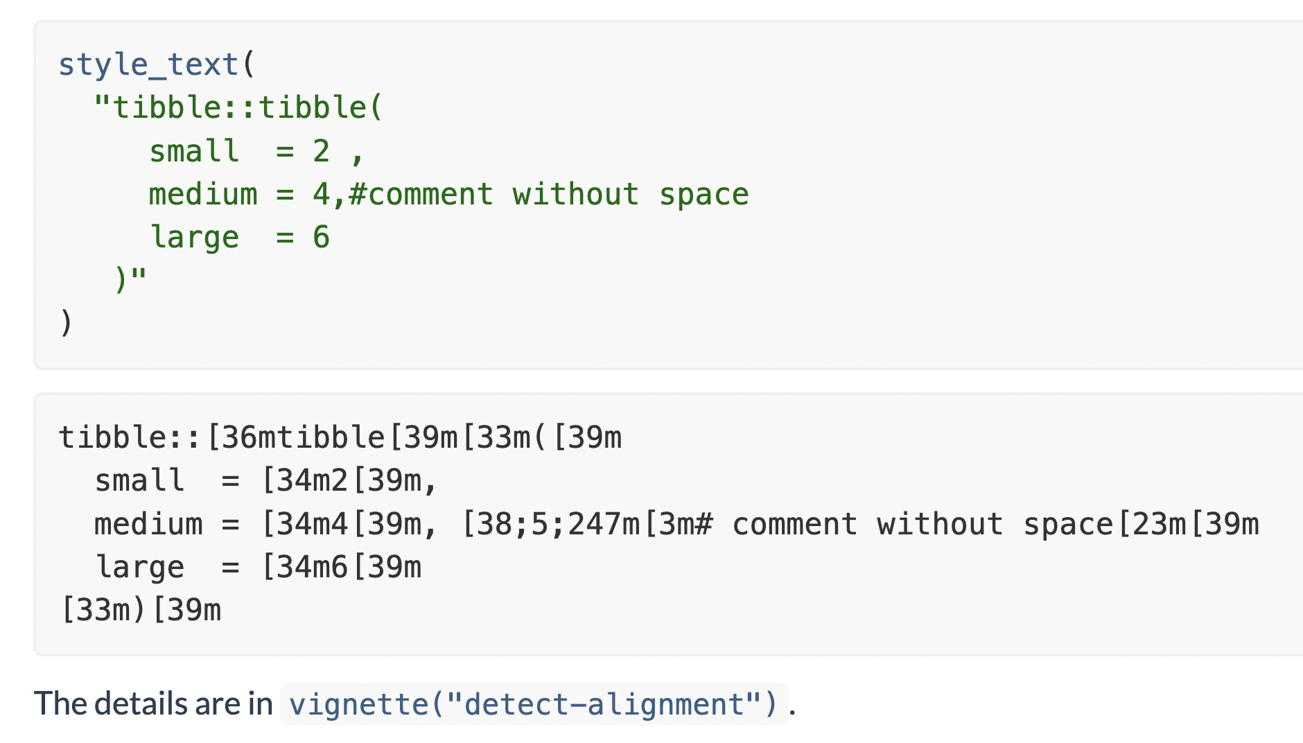 ANSI escape codes showing on the website · Issue #954 · r-lib/styler ...