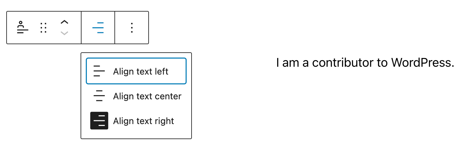 The Post Author Biography block with Align text right selected.