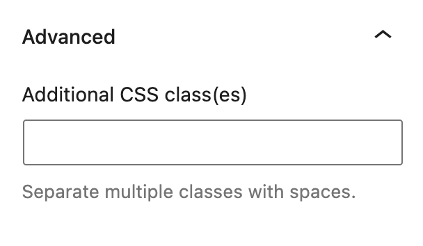 The advanced section lets you add HTML anchor and a CSS class to your block.