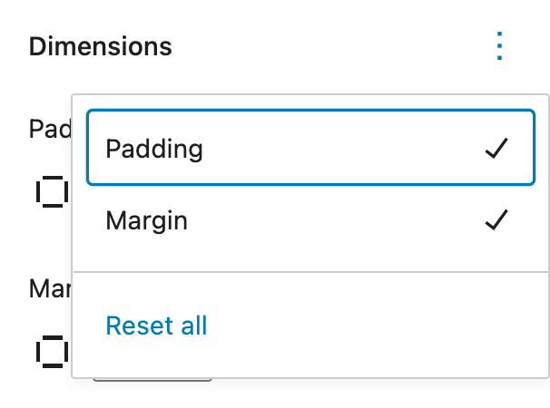 Click the 3-dot icon in the right top corner to explore all the Dimension settings and reset the changes made for the Dimension controls.