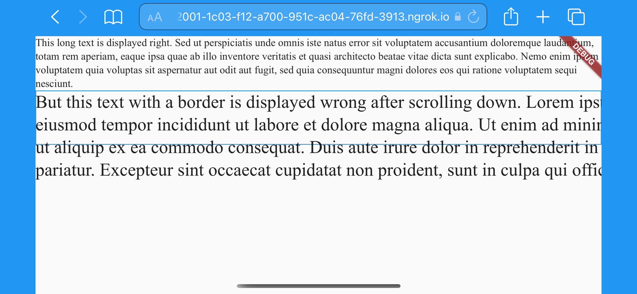 Text redering breaks in a scrollable widget on Flutter web on iOS