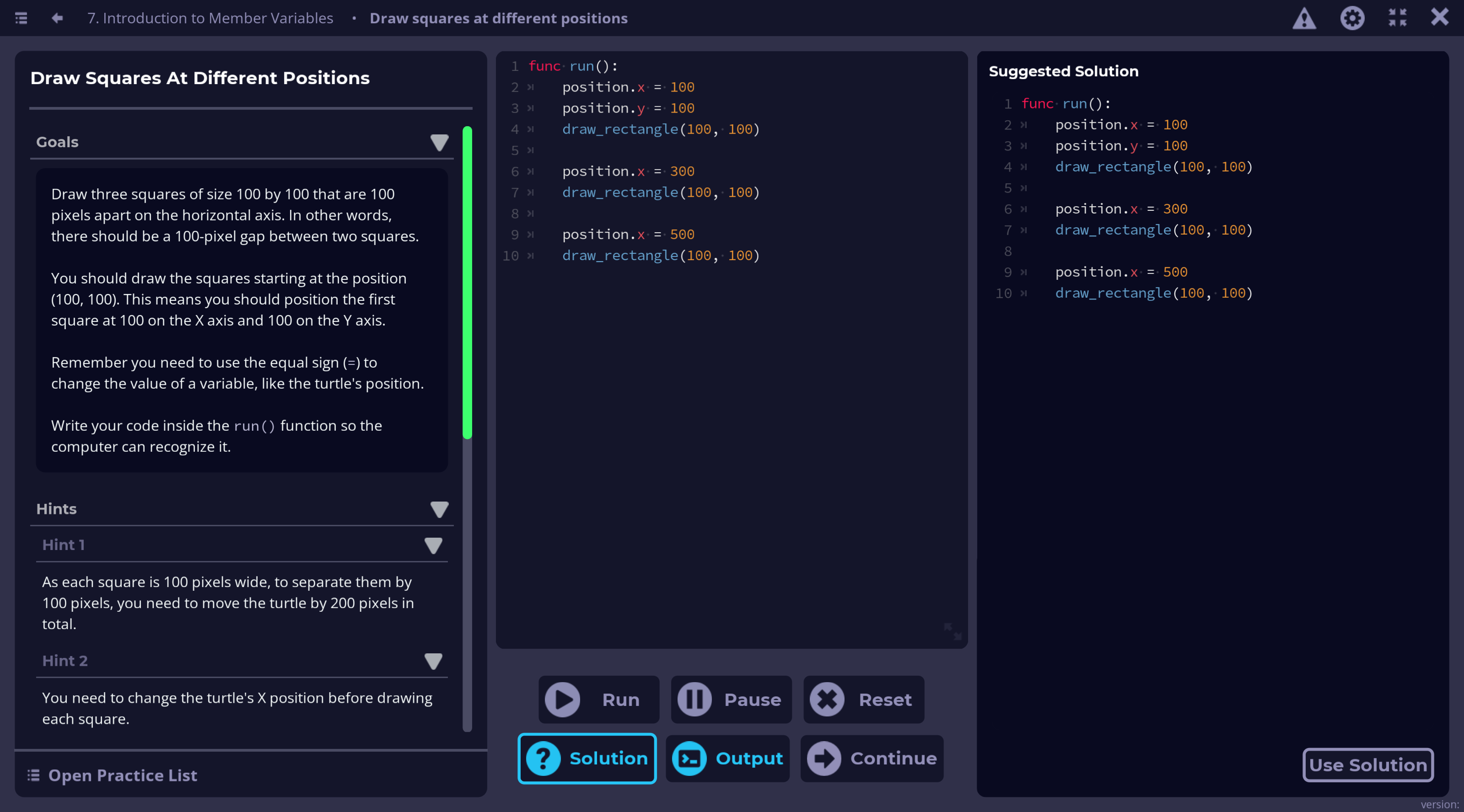 Lesson 7 Practice 2 - Task to create squares but solution are ...