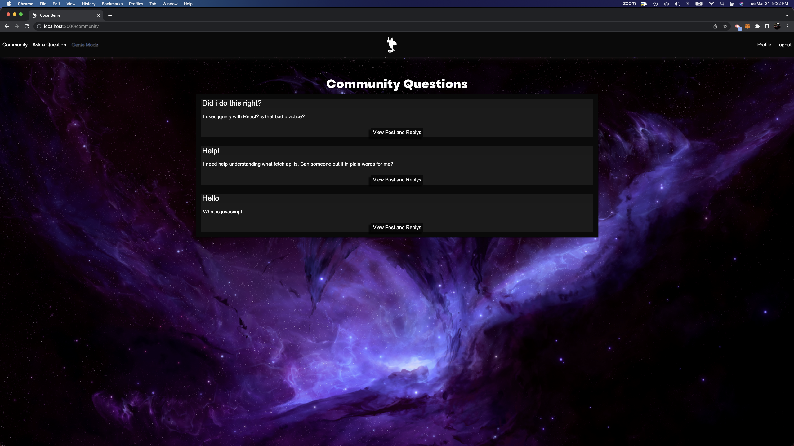 GitHub - JuanSFL/Code_Genie: Full Stack Application utilizing the MERN ...