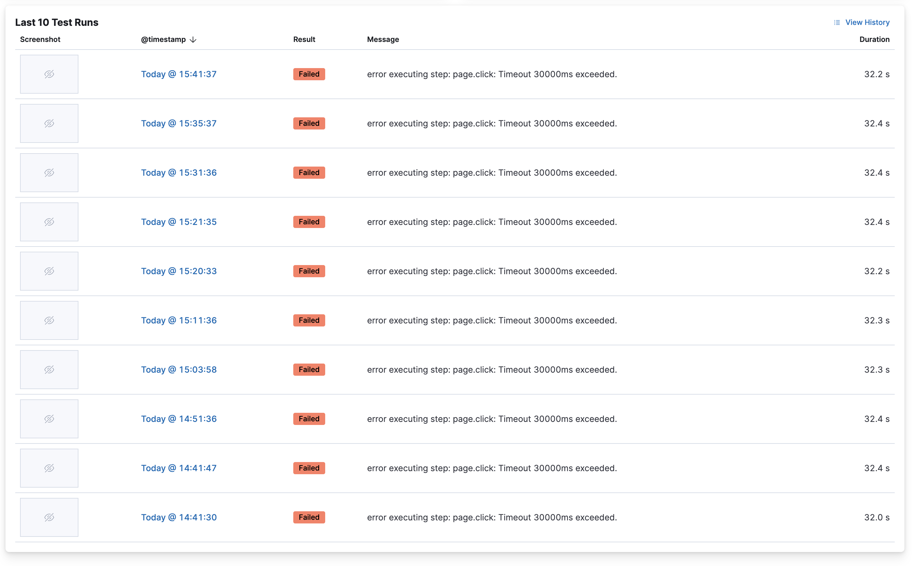 [Synthetics] Monitor Details Last 10 Checks check time should rely