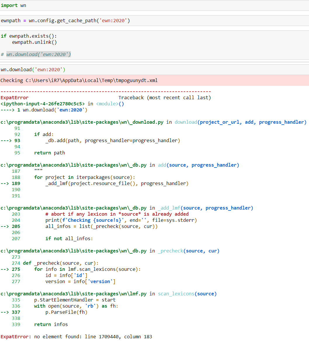 xml.parsers.expat.ExpatError: no element found: line 1709440