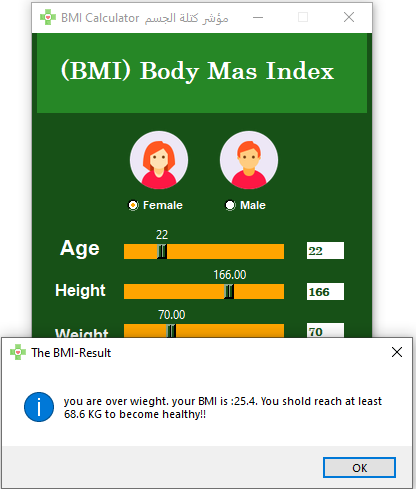 GitHub - AlaaSFerwana/BMI-Calculator: (GUI) Bmi calculator in python ...