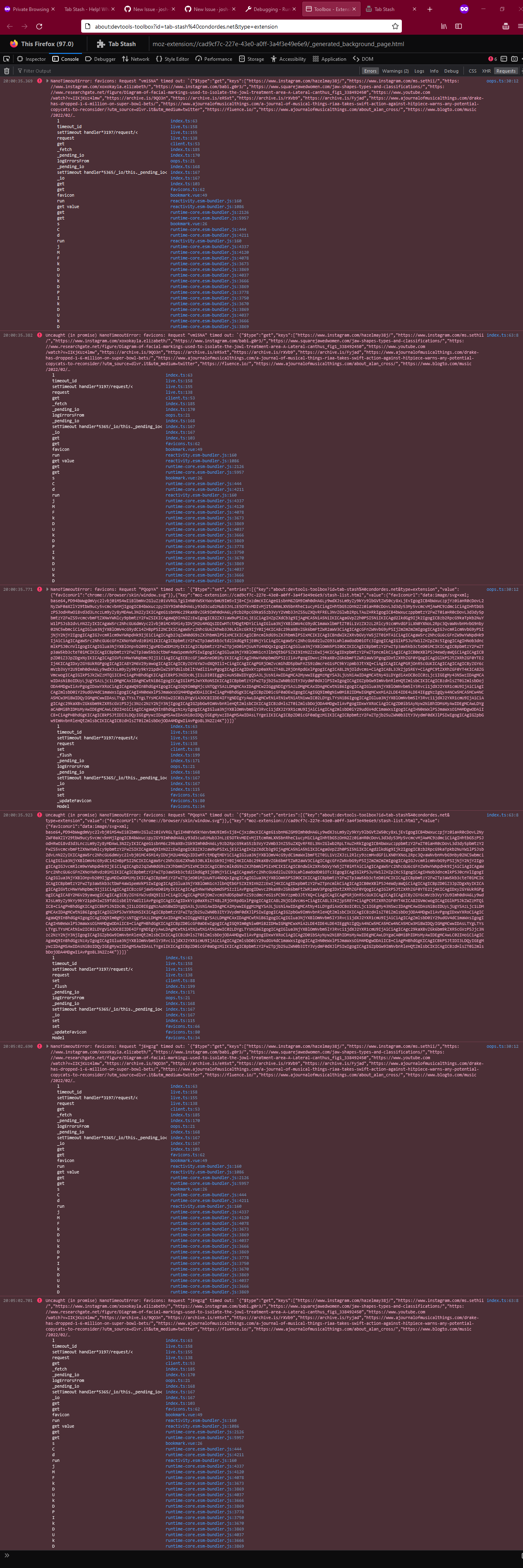Error while fetching an original source: NetworkError when attempting to  fetch resource.
