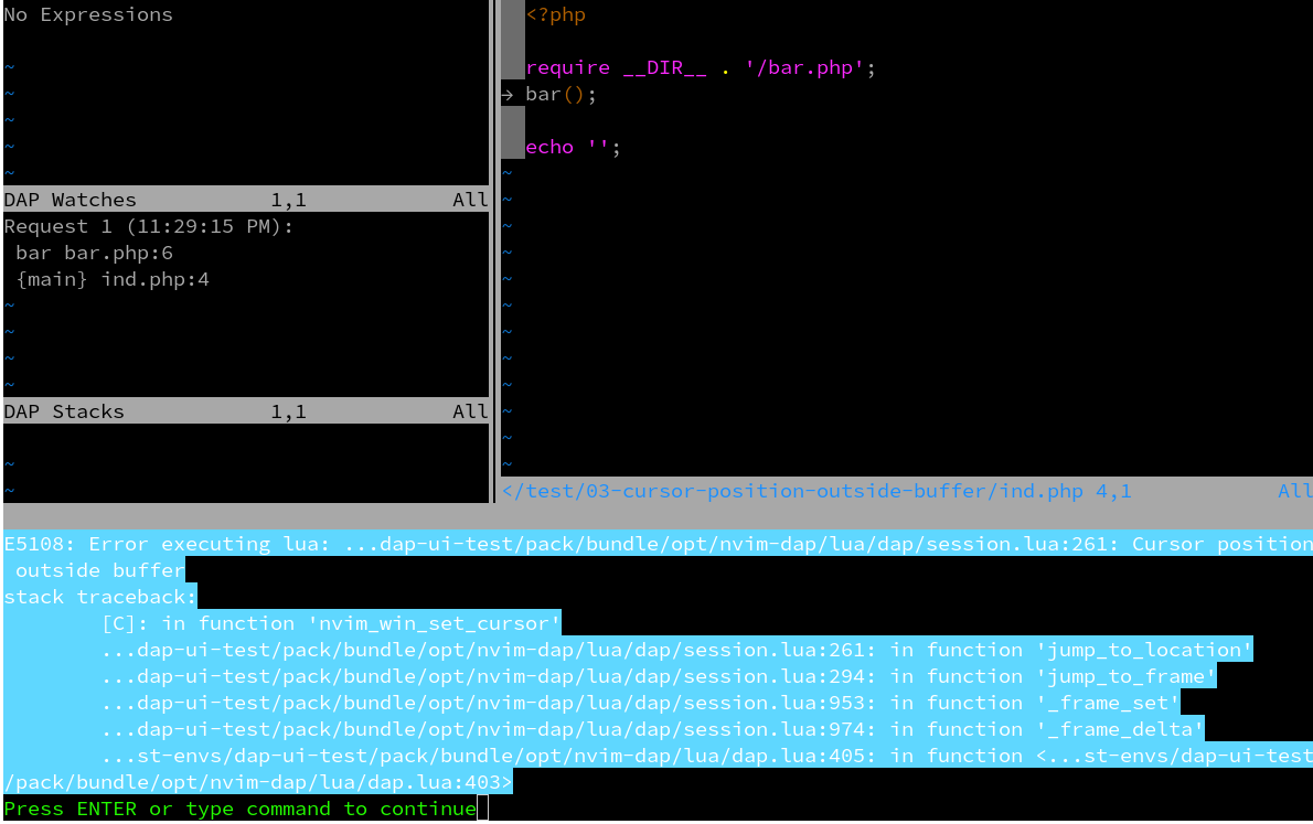 Cursor position outside buffer when dapui windows are open · Issue 442 · mfussenegger/nvimdap