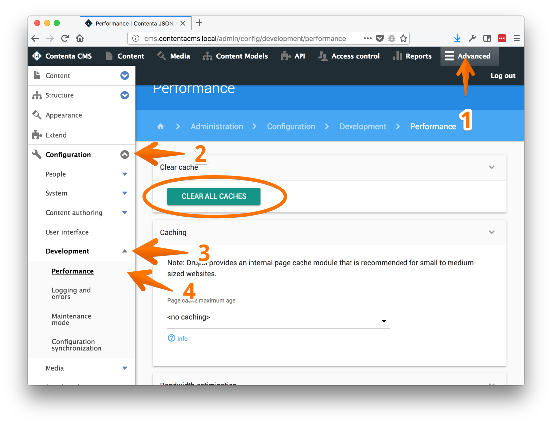 Cant find the Flush cache link · Issue 293 · contentacms/contenta
