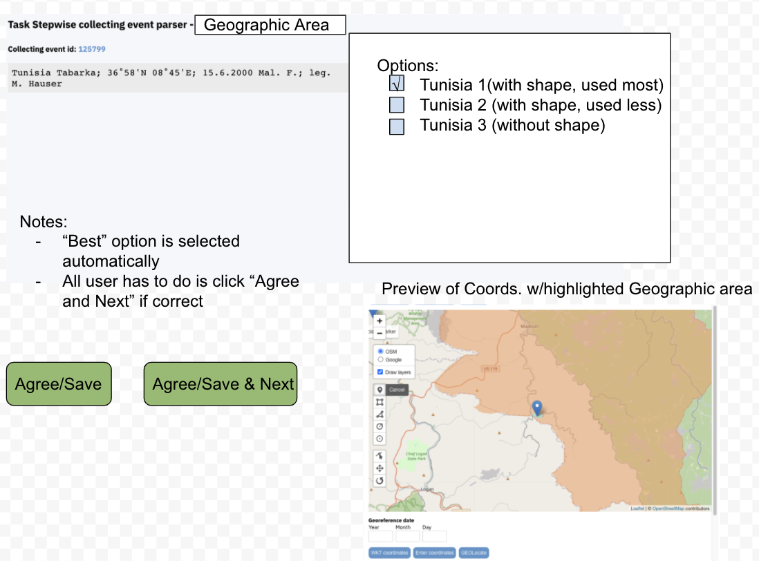 "Stepwise" geographic area to collecting events with coordinates parser ...