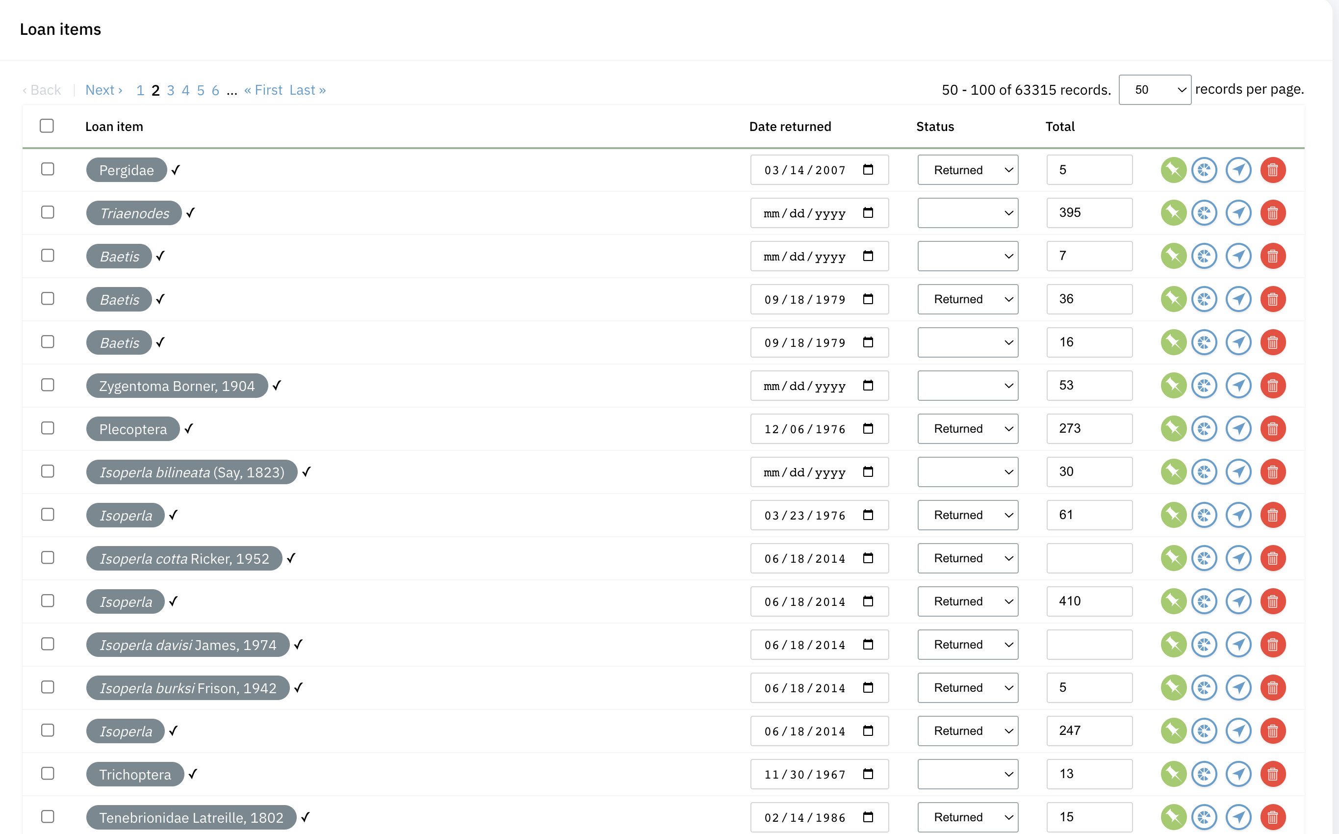 [Bug] Second screen of loan item pagination or increasing number shows