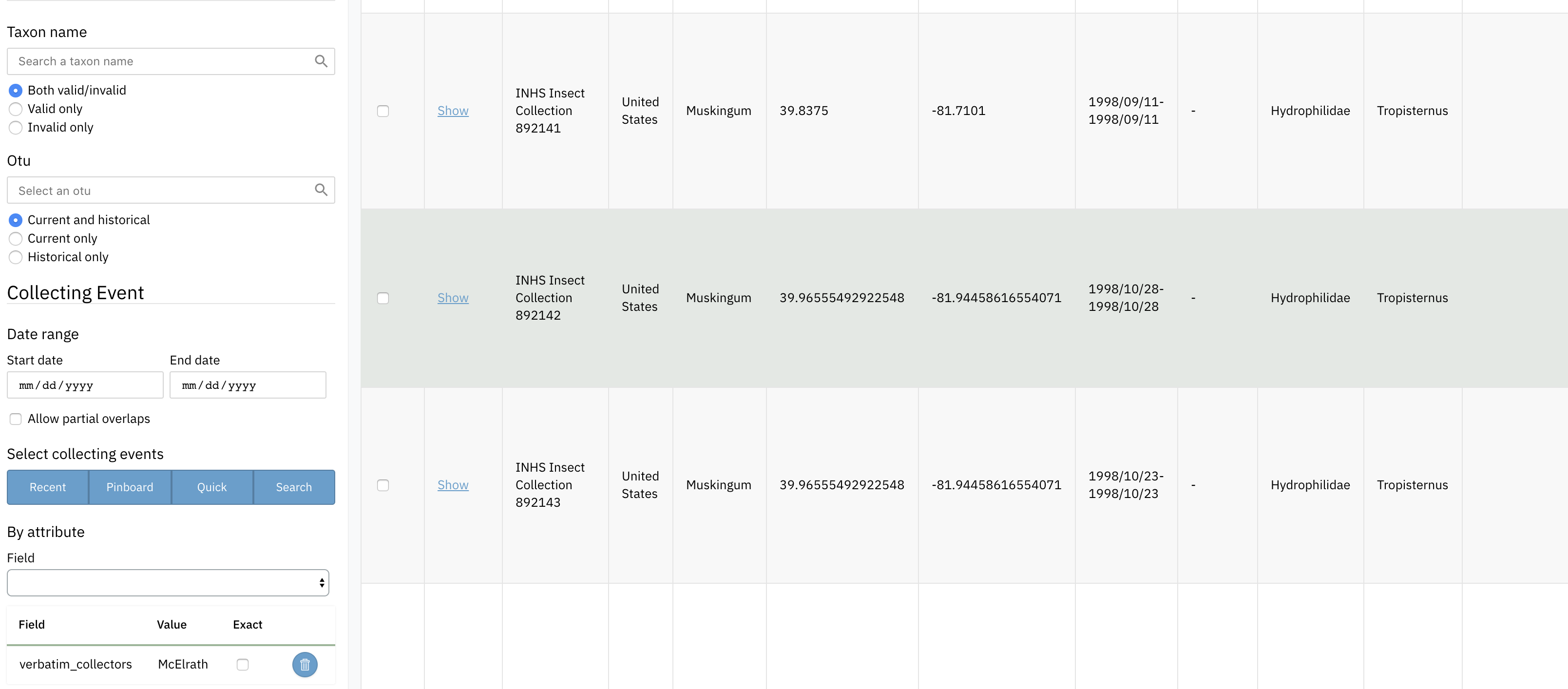 Filter collection objects - search by collecting event attributes ...